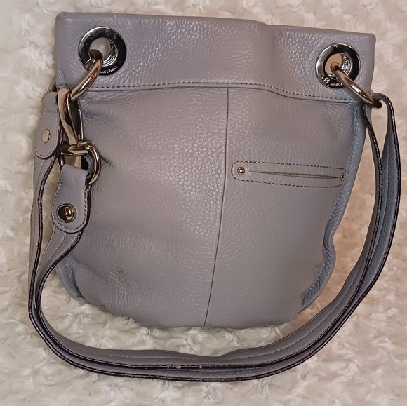 B Makowsky Gray Leather Crossbody Front Pockets Silver Hardware Adjustable Strap - Picture 8 of 15